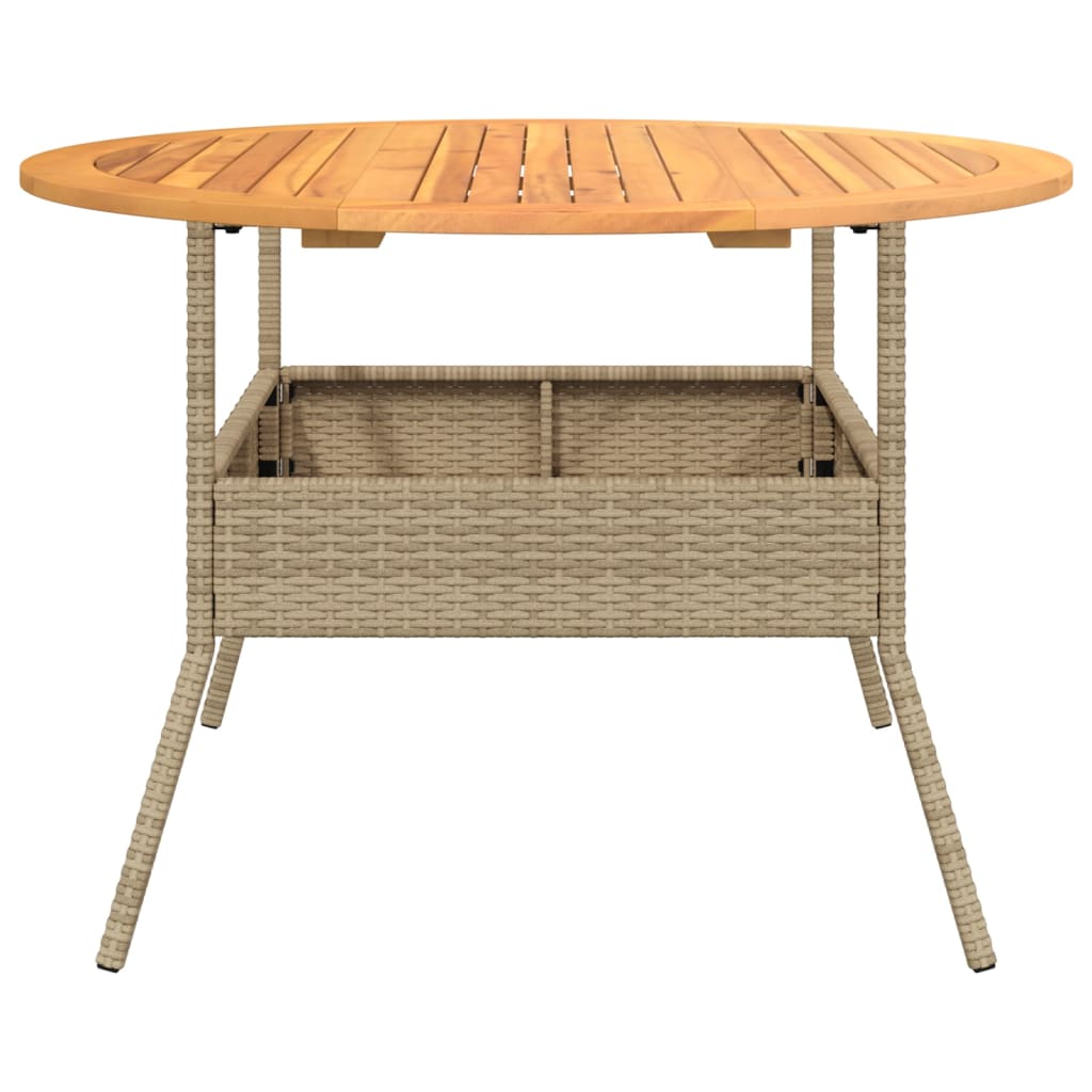 vidaXL Garden Table with Acacia Wood Top Beige Ø110x71 cm Poly Rattan