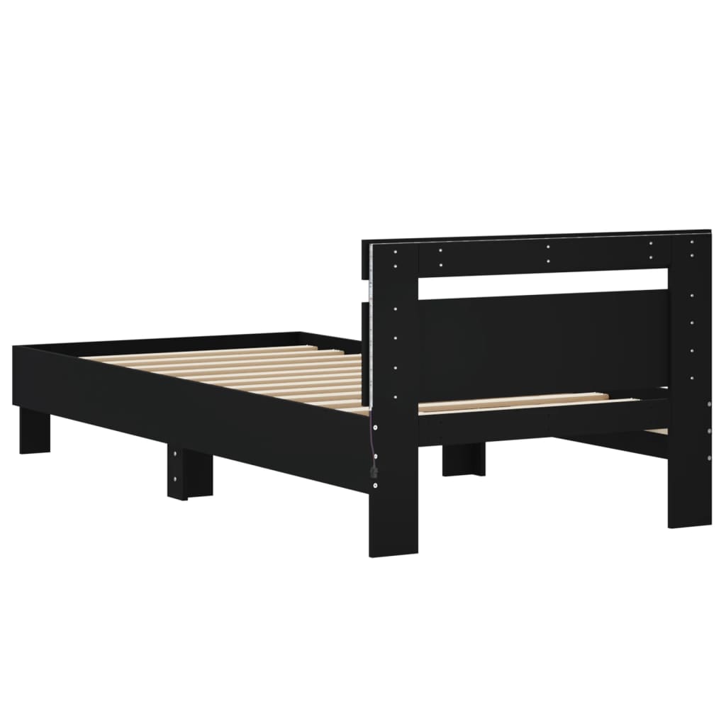 vidaXL Bed Frame without Mattress with LED Lights Black 90x200 cm