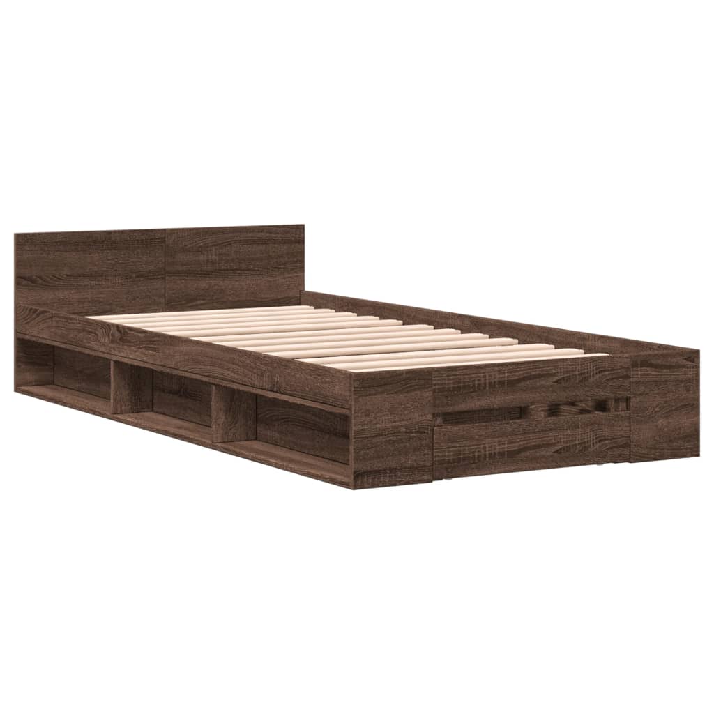 vidaXL Bed Frame with Drawer without Mattress Brown Oak 75x190 cm Small Single