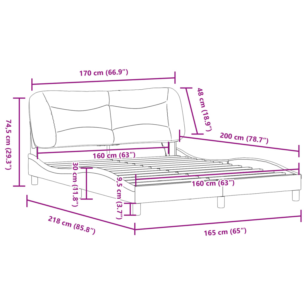 vidaXL Bed Frame with LED without Mattress Black and White 160x200 cm