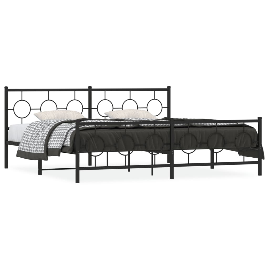 vidaXL Metal Bed Frame without Mattress with Footboard Black 193x203 cm