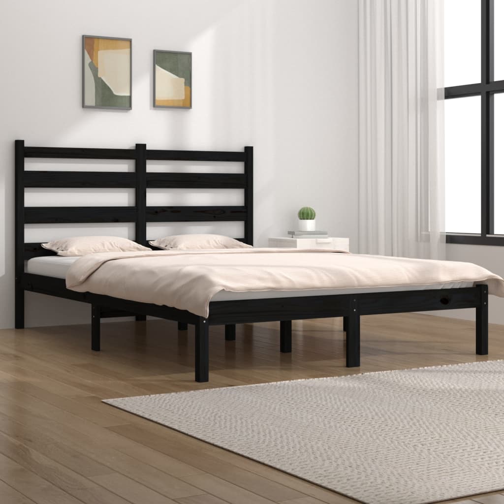 vidaXL Bed Frame without Mattress Black Solid Wood Pine Small Double