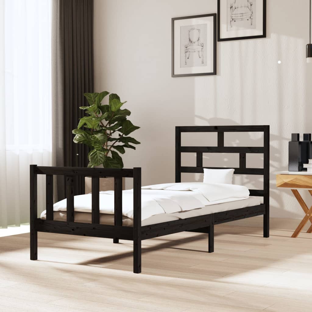 vidaXL Bed Frame without Mattress Black Solid Wood 100x200 cm (810076+814183)