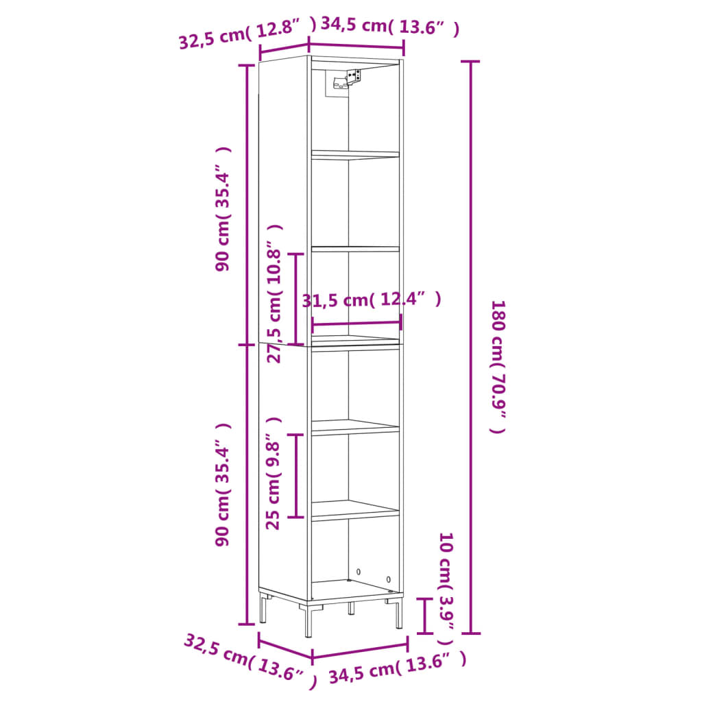 vidaXL Highboard Concrete Grey 34.5x32.5x180 cm Engineered Wood