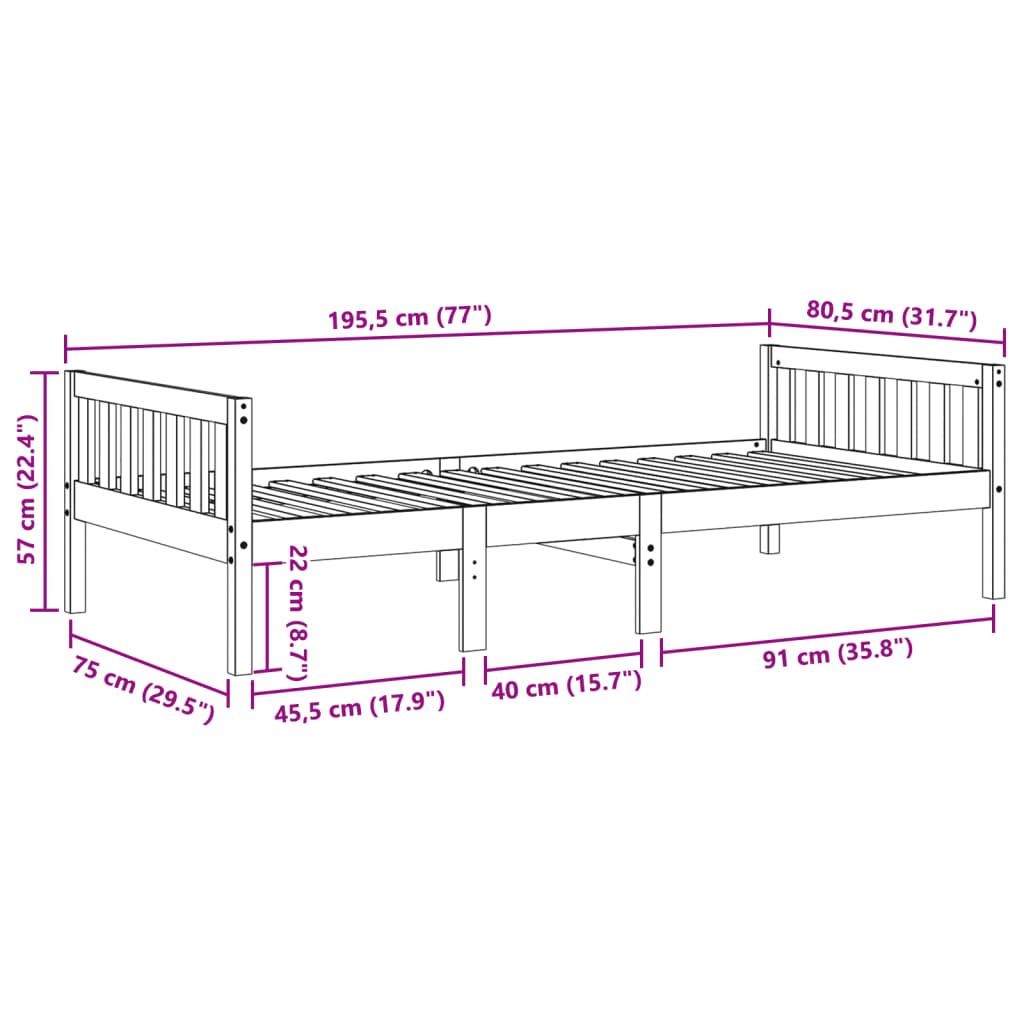 vidaXL Children's Bed without Mattress White 75x190 cm Solid Wood Pine