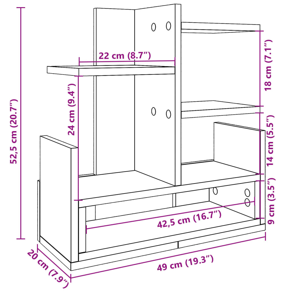 vidaXL Desk Organiser Grey Sonoma 49x20x52.5 cm Engineered wood