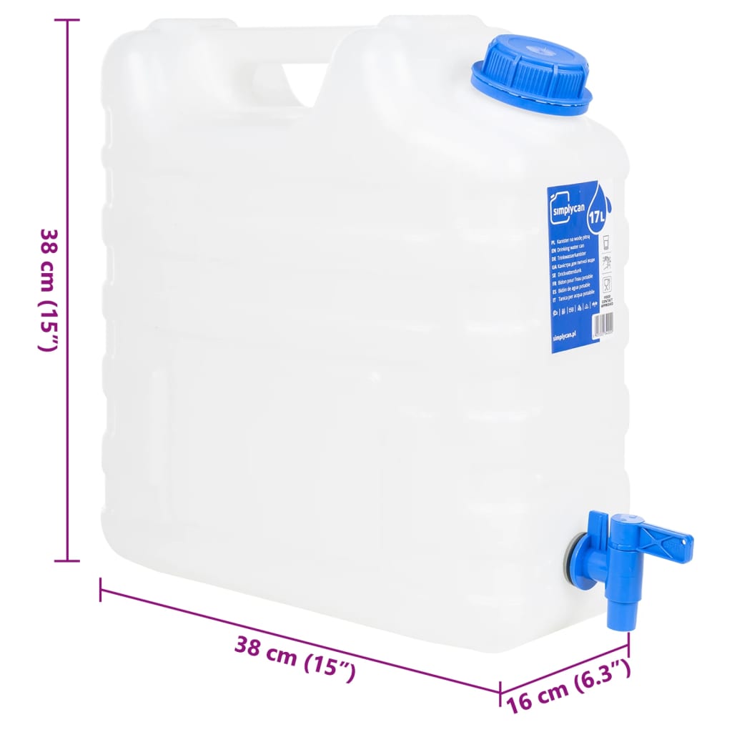 vidaXL Water Container with Tap Transparent 15 L Plastic