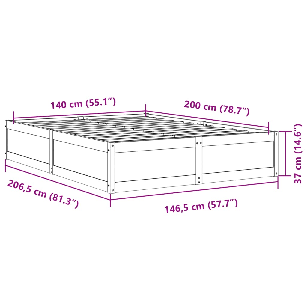 vidaXL Bed Frame without Mattress 140x200 cm Solid Wood Pine