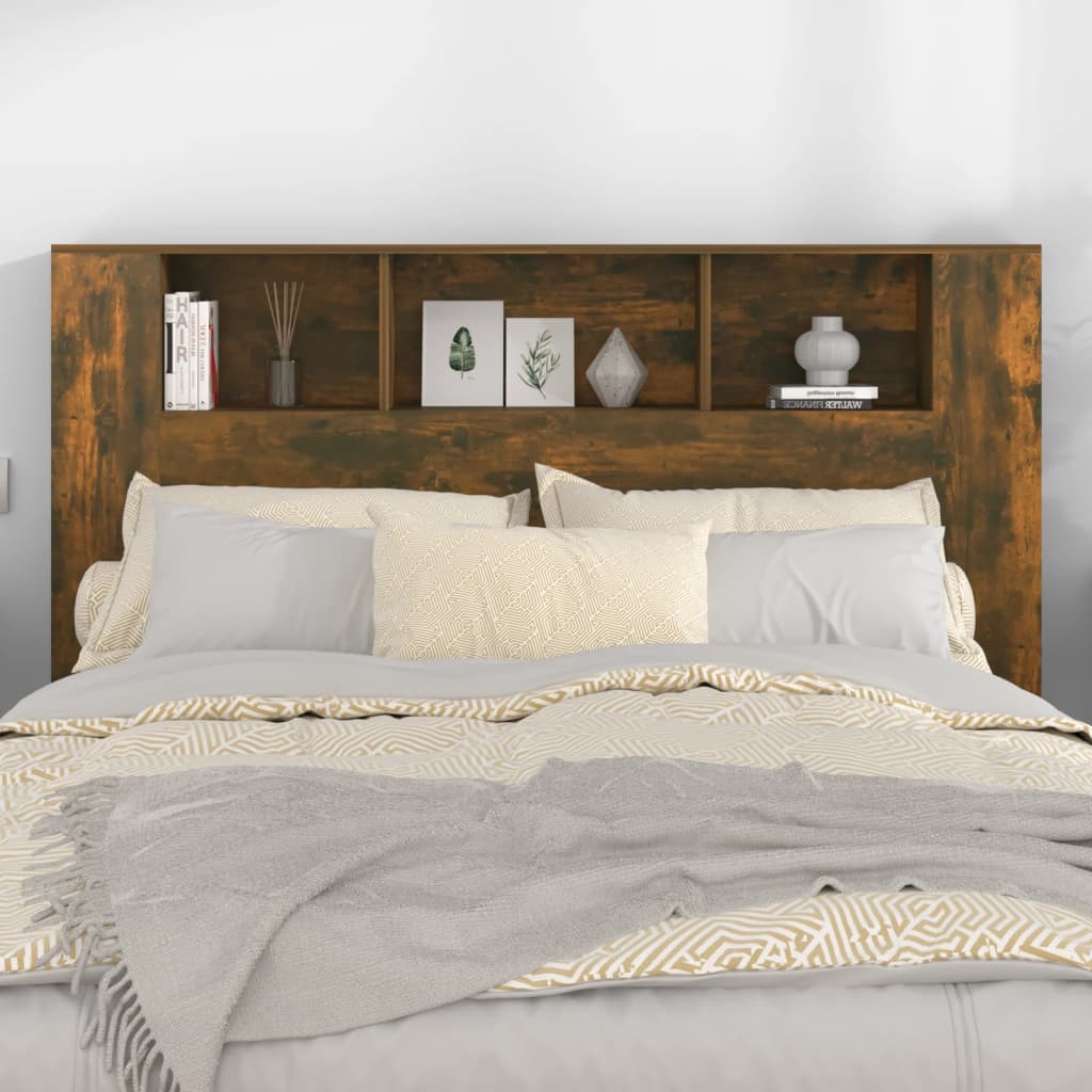 vidaXL Headboard Cabinet Smoked Oak 160x18.5x104.5 cm