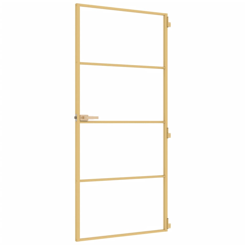 vidaXL Interior Door Slim Golden 93x201.5 cm Tempered Glass and Aluminium