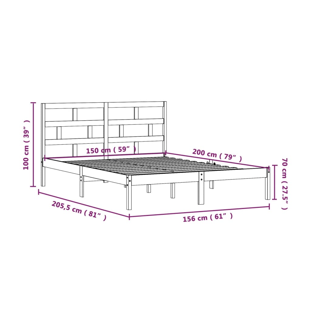 vidaXL Bed Frame without Mattress King Size Solid Wood