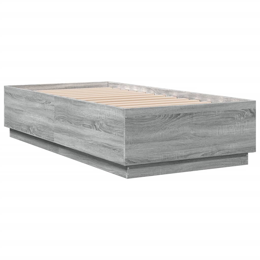 vidaXL Bed Frame with LED Lights Grey Sonoma 90x190 cm Single Engineered Wood