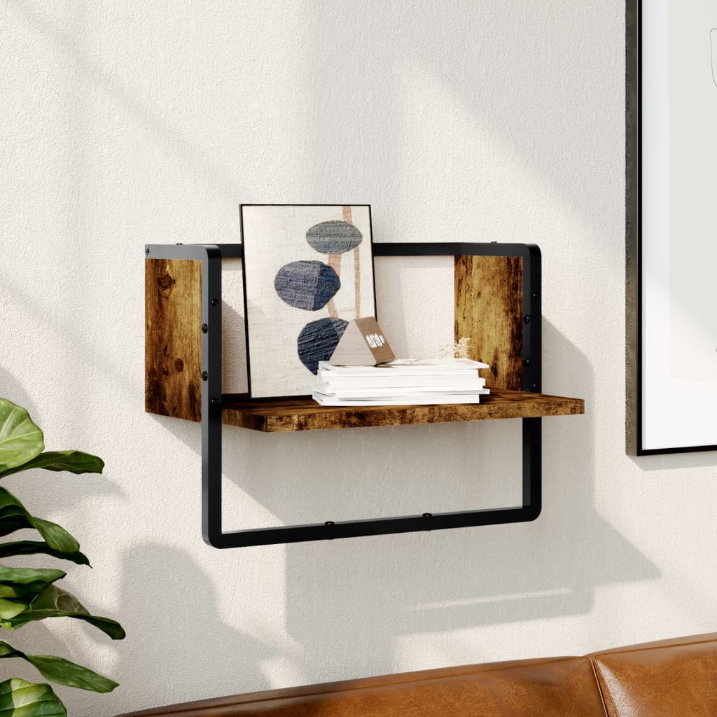 vidaXL Wall Shelf with Bar Smoked Oak 40x25x30 cm