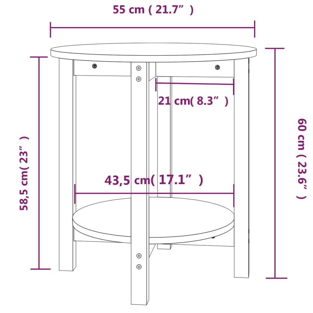 vidaXL Coffee Table Honey Brown Ø 55x60 cm Solid Wood Pine