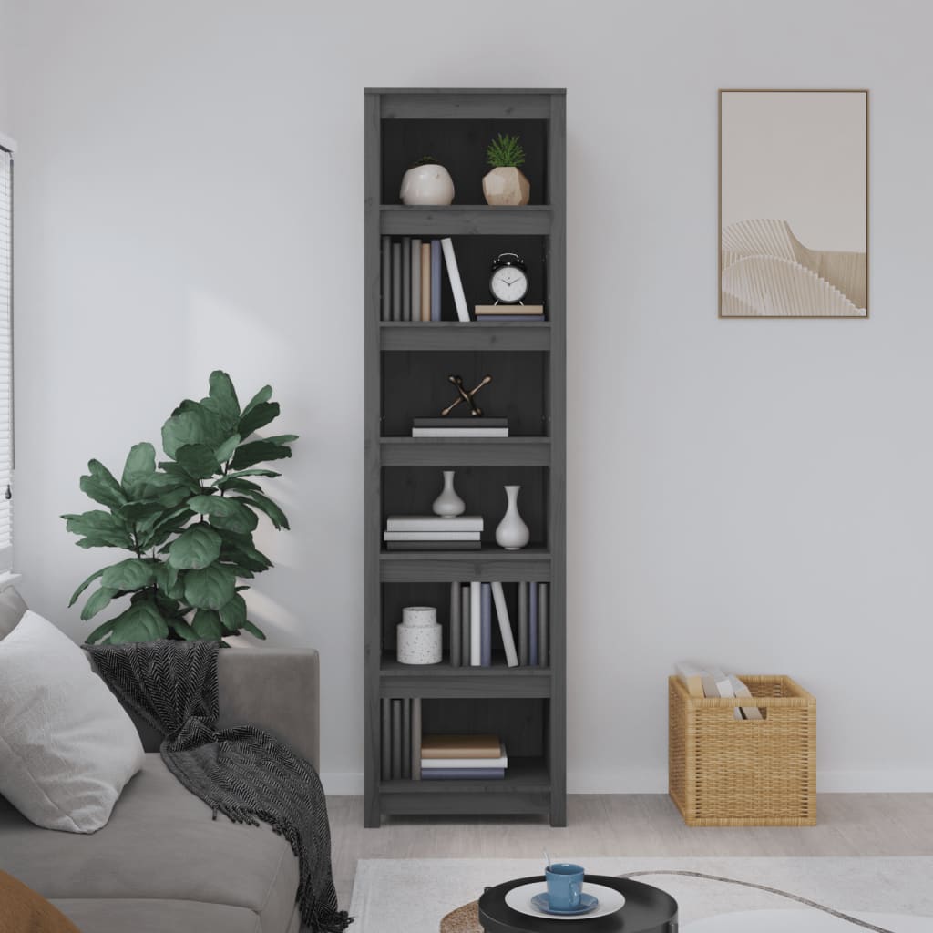 vidaXL Book Cabinet Grey 50x35x183 cm Solid Wood Pine