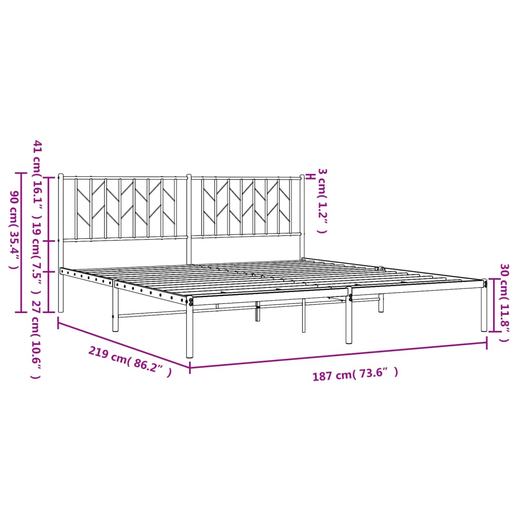 vidaXL Metal Bed Frame without Mattress with Headboard Black 183x213 cm