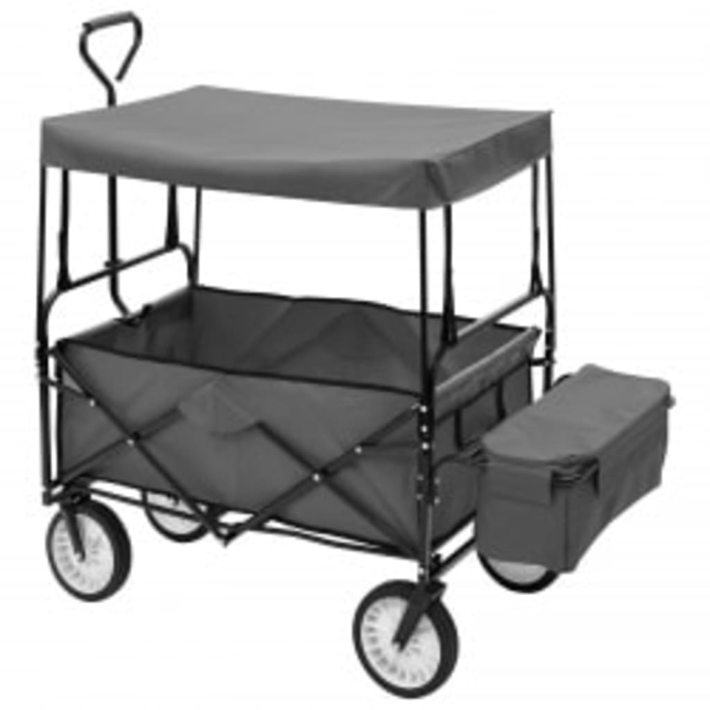 vidaXL Folding Hand Trolley with Canopy Steel Grey