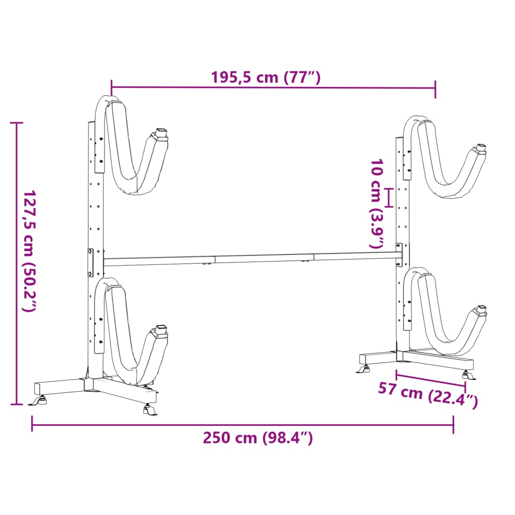 vidaXL Kayak Storage Rack for 2 Kayak 250x57x127.5 cm Steel