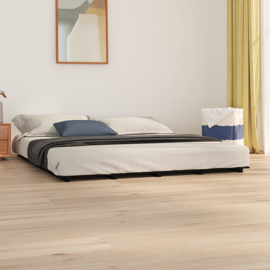 vidaXL Bed Frame without Mattress Black 200x200 cm Solid Wood Pine