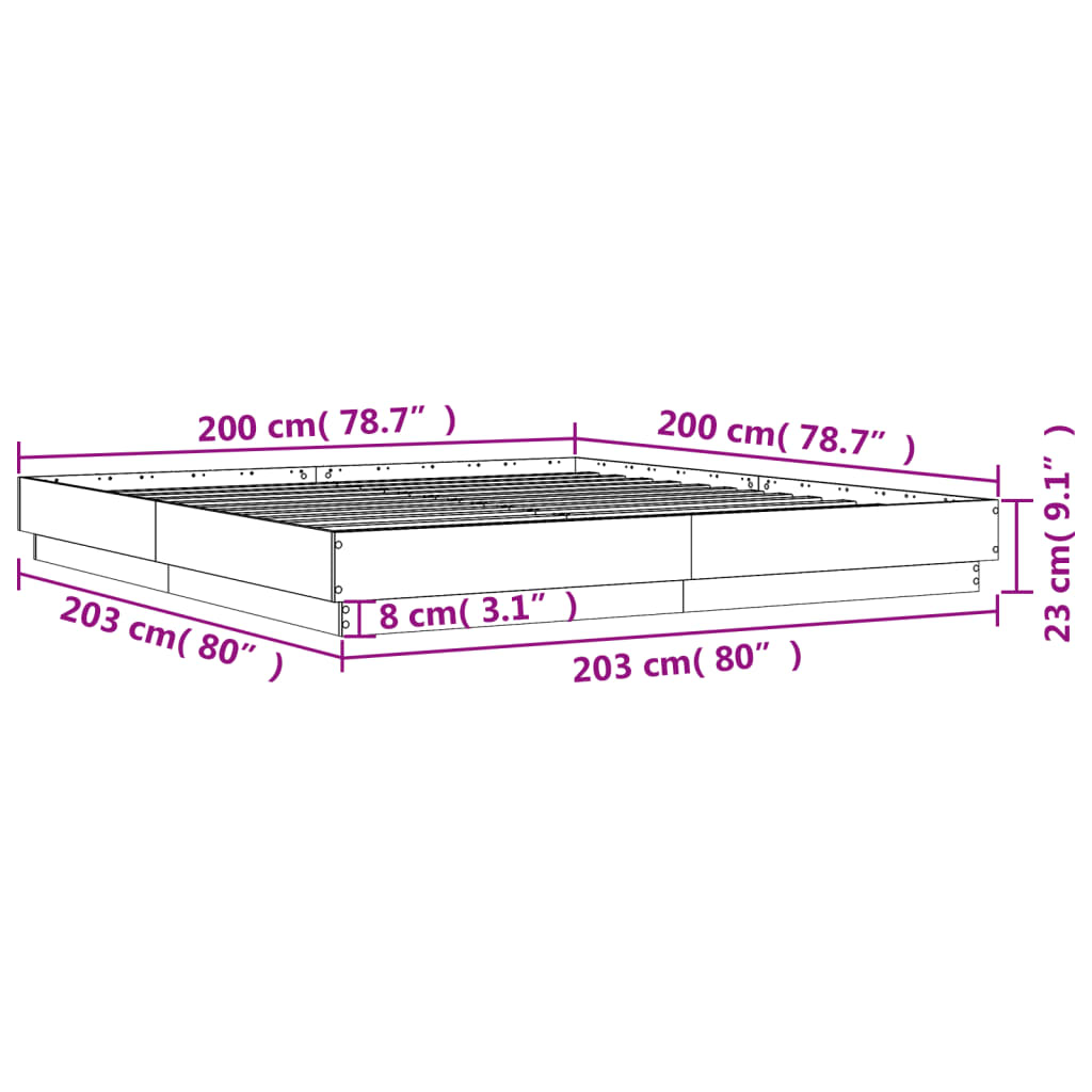 vidaXL Bed Frame with LED without Mattress Concrete Grey 200x200 cm