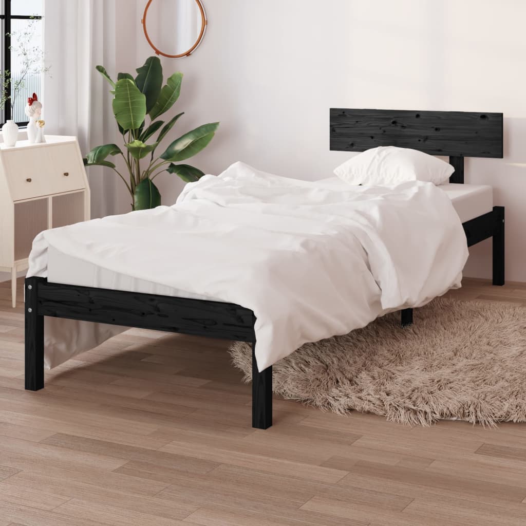 vidaXL Bed Frame without Mattress Black Solid Wood 100x200 cm