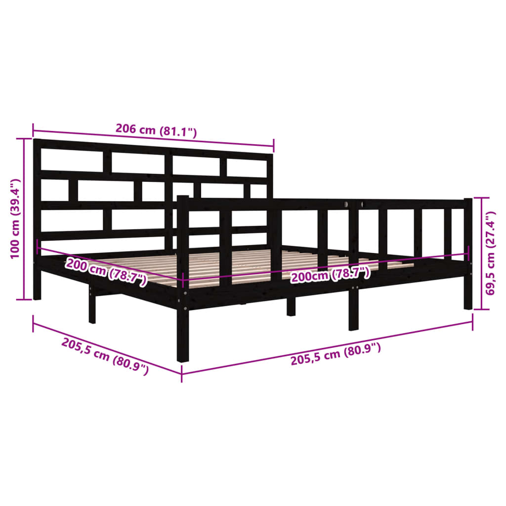 vidaXL Bed Frame without Mattress Black Solid Wood 200x200 cm (810106+814218)