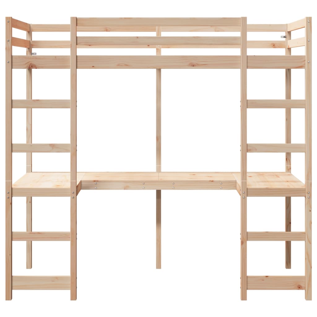 vidaXL Loft Bed Frame without Mattress 75x190 cm Small Single Solid Wood Pine