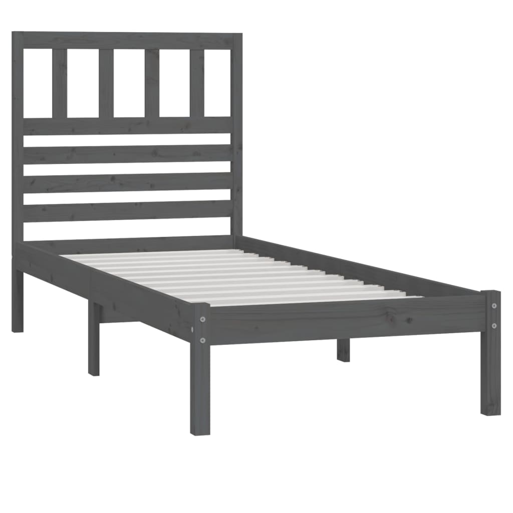 vidaXL Bed Frame without Mattress Grey Solid Wood Pine 90x200 cm