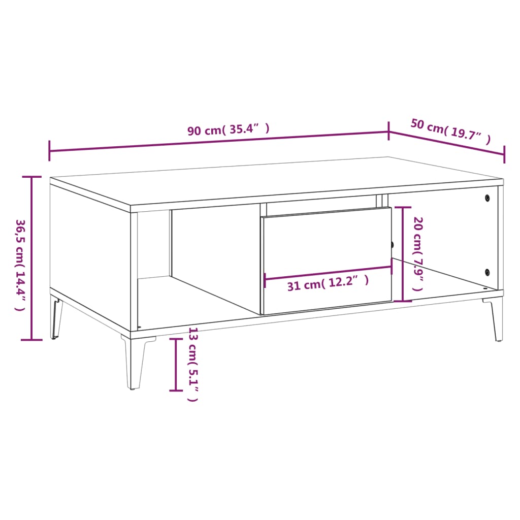 vidaXL Coffee Table Sonoma Oak 90x50x36.5 cm Engineered Wood