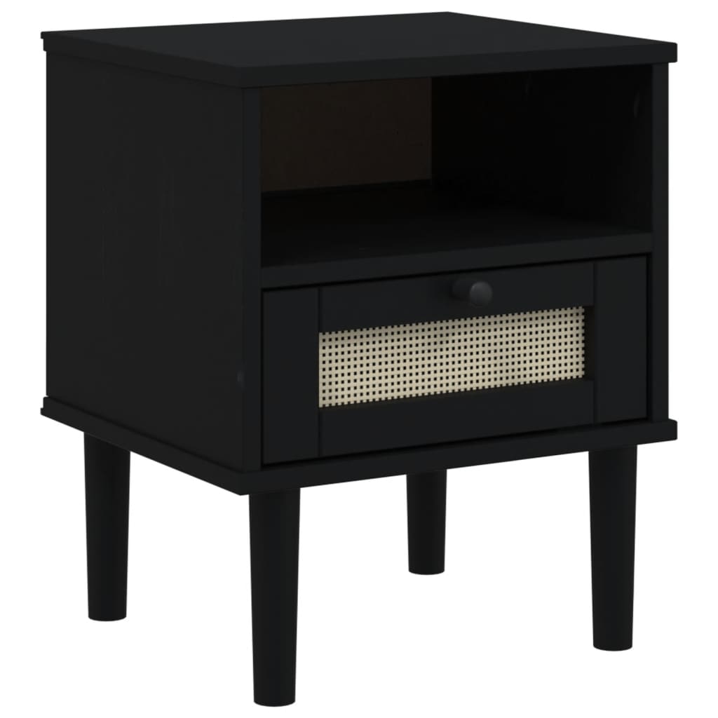 vidaXL Bedside Cabinet SENJA Rattan Look Black 40x35x48 cm Solid Wood Pine