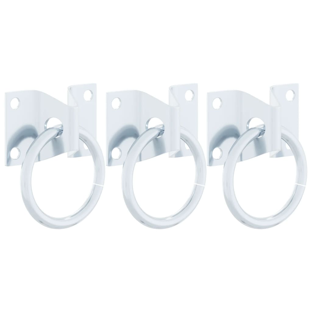 vidaXL Hitching Rings with Plates 3 pcs Silver Steel