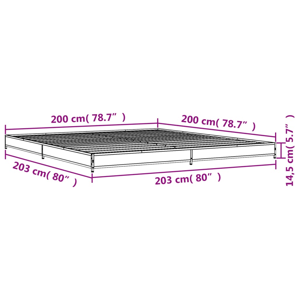 vidaXL Bed Frame without Mattress Smoked Oak 200x200 cm