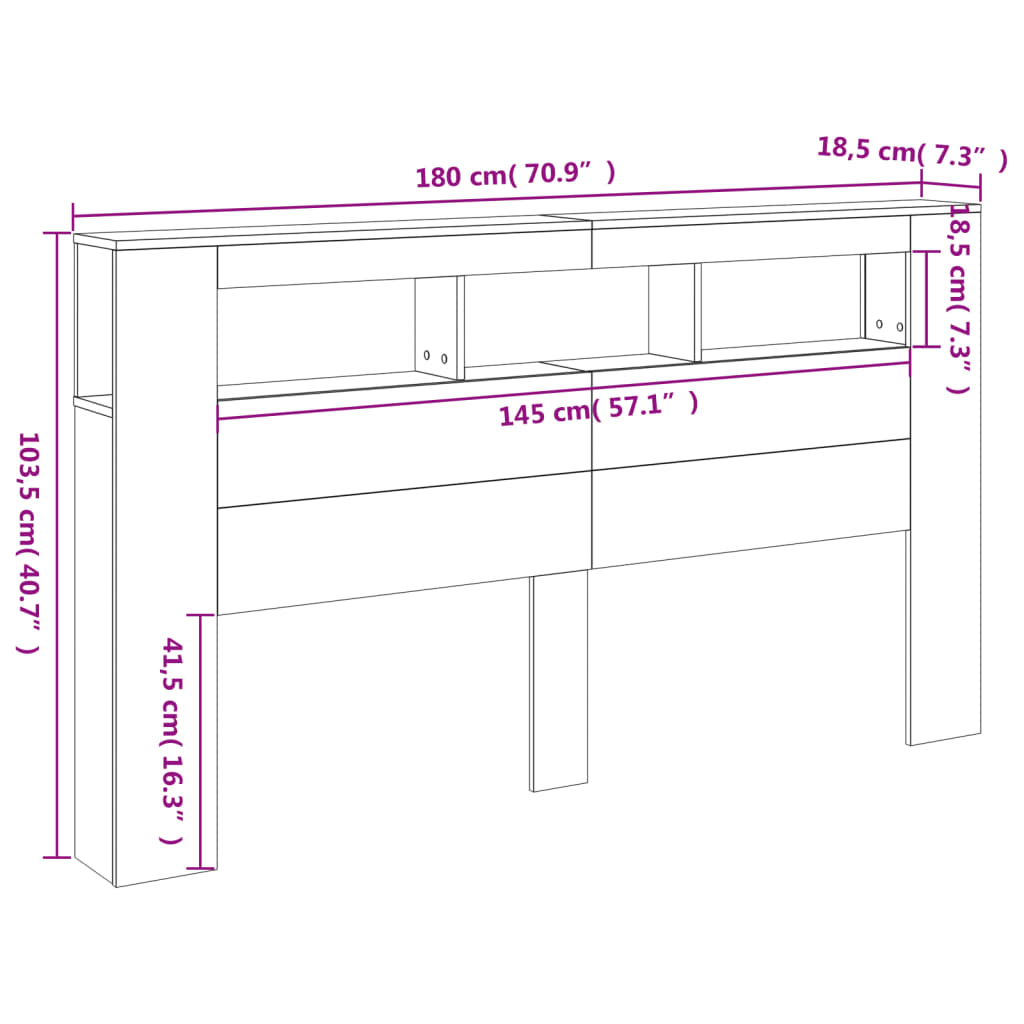 vidaXL LED Headboard Sonoma Oak 180x18.5x103.5 cm Engineered Wood