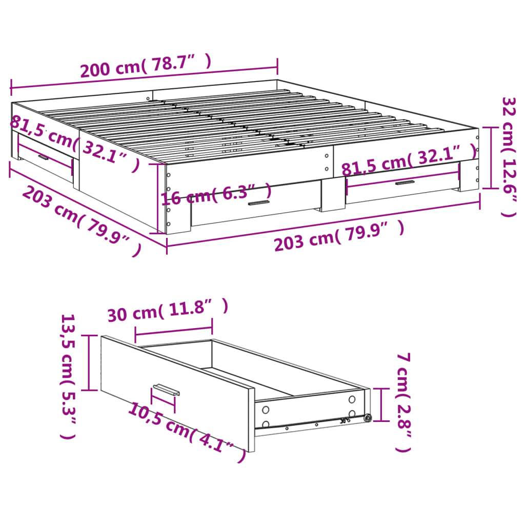 vidaXL Bed Frame with Drawers without Mattress Smoked Oak 200x200 cm