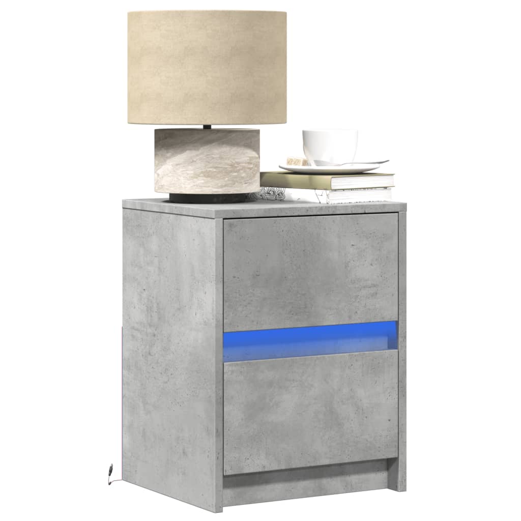 vidaXL Bedside Cabinet with LED Lights Concrete Grey Engineered Wood