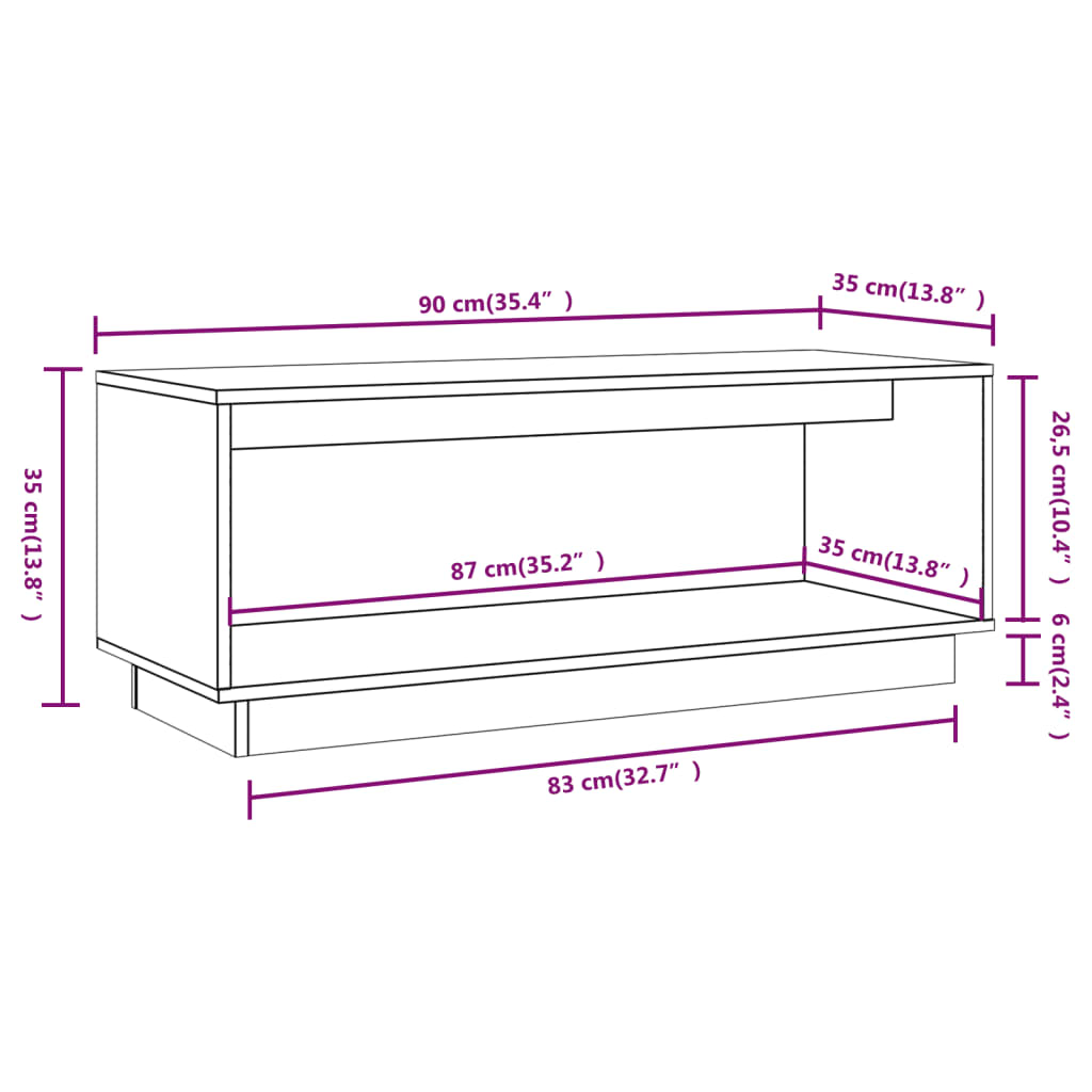 vidaXL TV Cabinet Grey 90x35x35 cm Solid Wood Pine