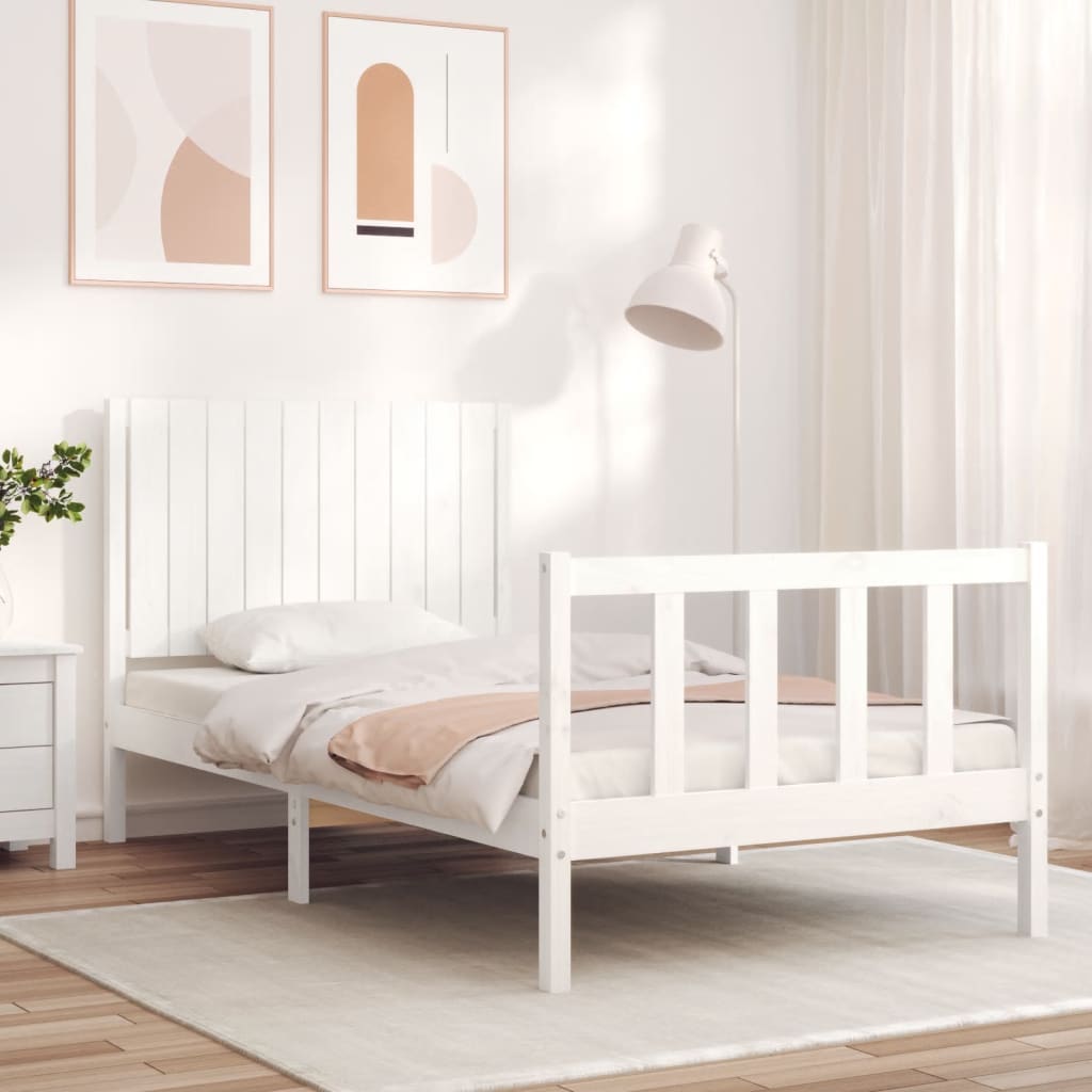 vidaXL Bed Frame with Headboard White 100x200 cm Solid Wood