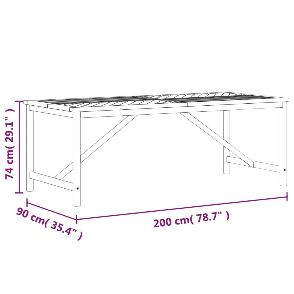 vidaXL Garden Dining Table 200x90x74 cm Solid Wood Acacia