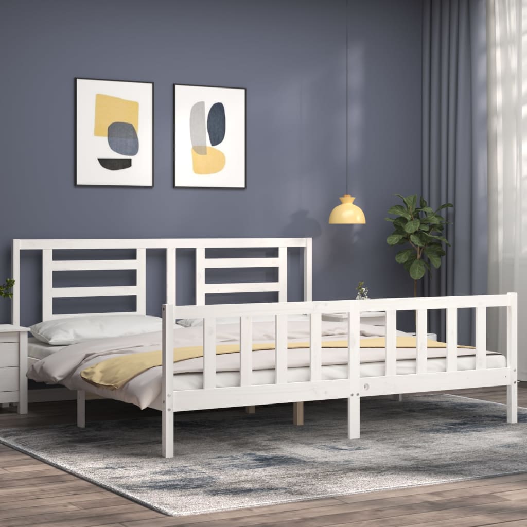 vidaXL Bed Frame without Mattress White Super King Size Solid Wood Pine