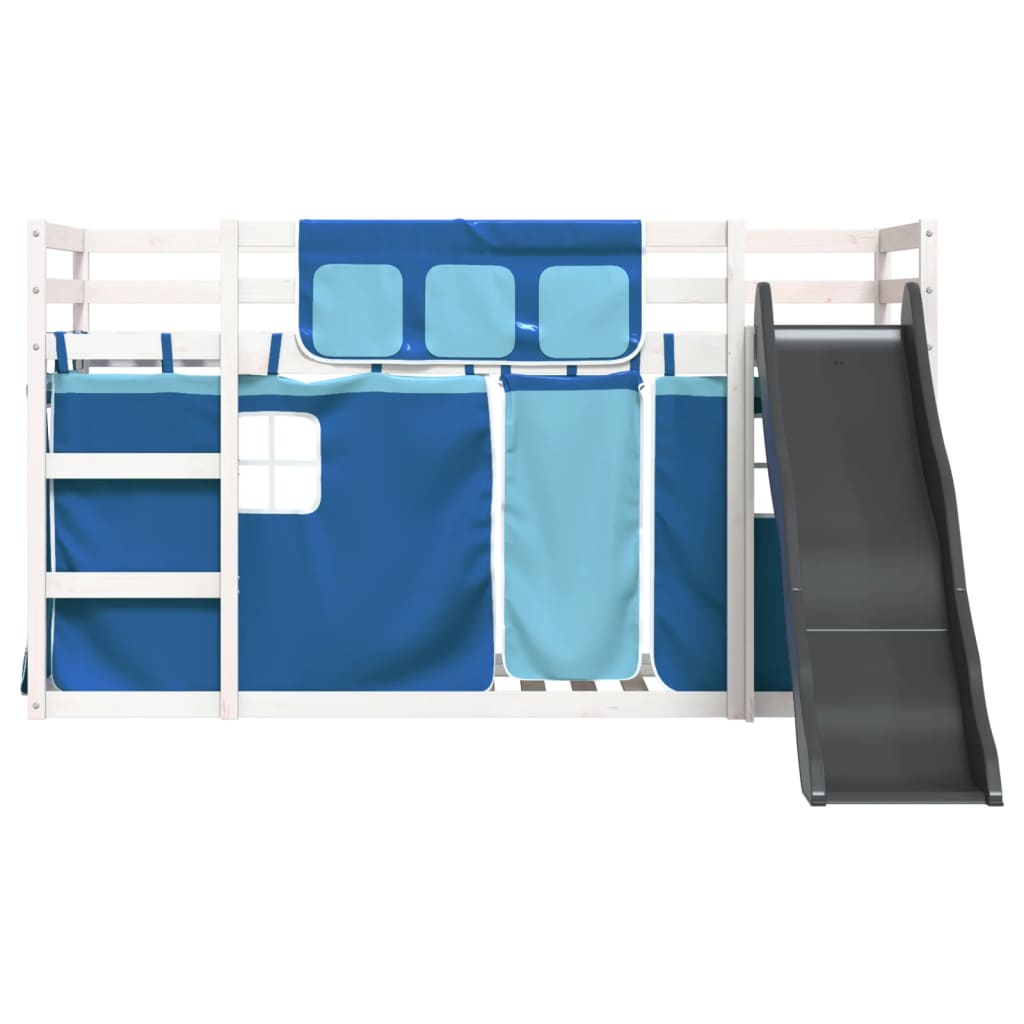 vidaXL Bunk Bed without Mattress with Slide and Curtains Blue 80x200 cm