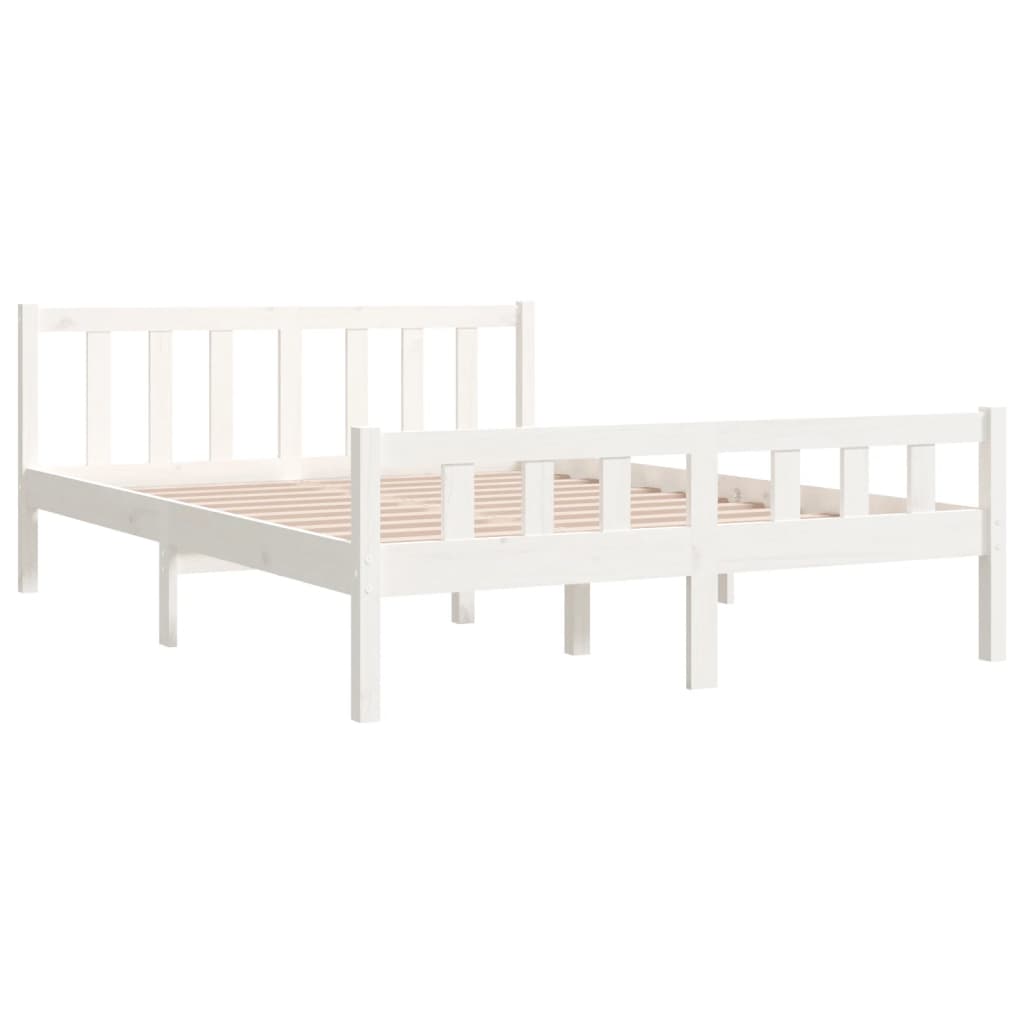 vidaXL Bed Frame without Mattress White Solid Wood Double