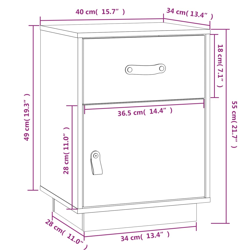 vidaXL Bedside Cabinet White 40x34x55 cm Solid Wood Pine