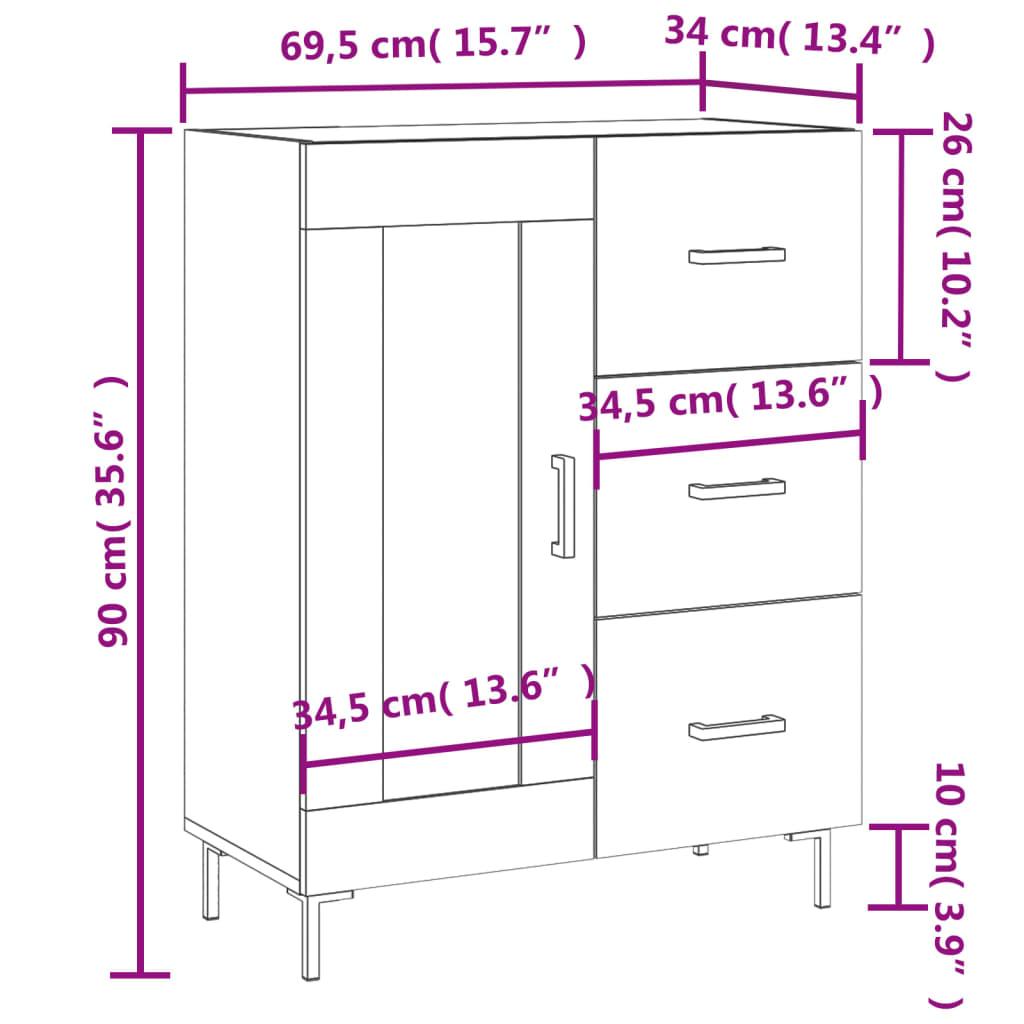 vidaXL Sideboard Concrete Grey 69.5x34x90 cm Engineered Wood