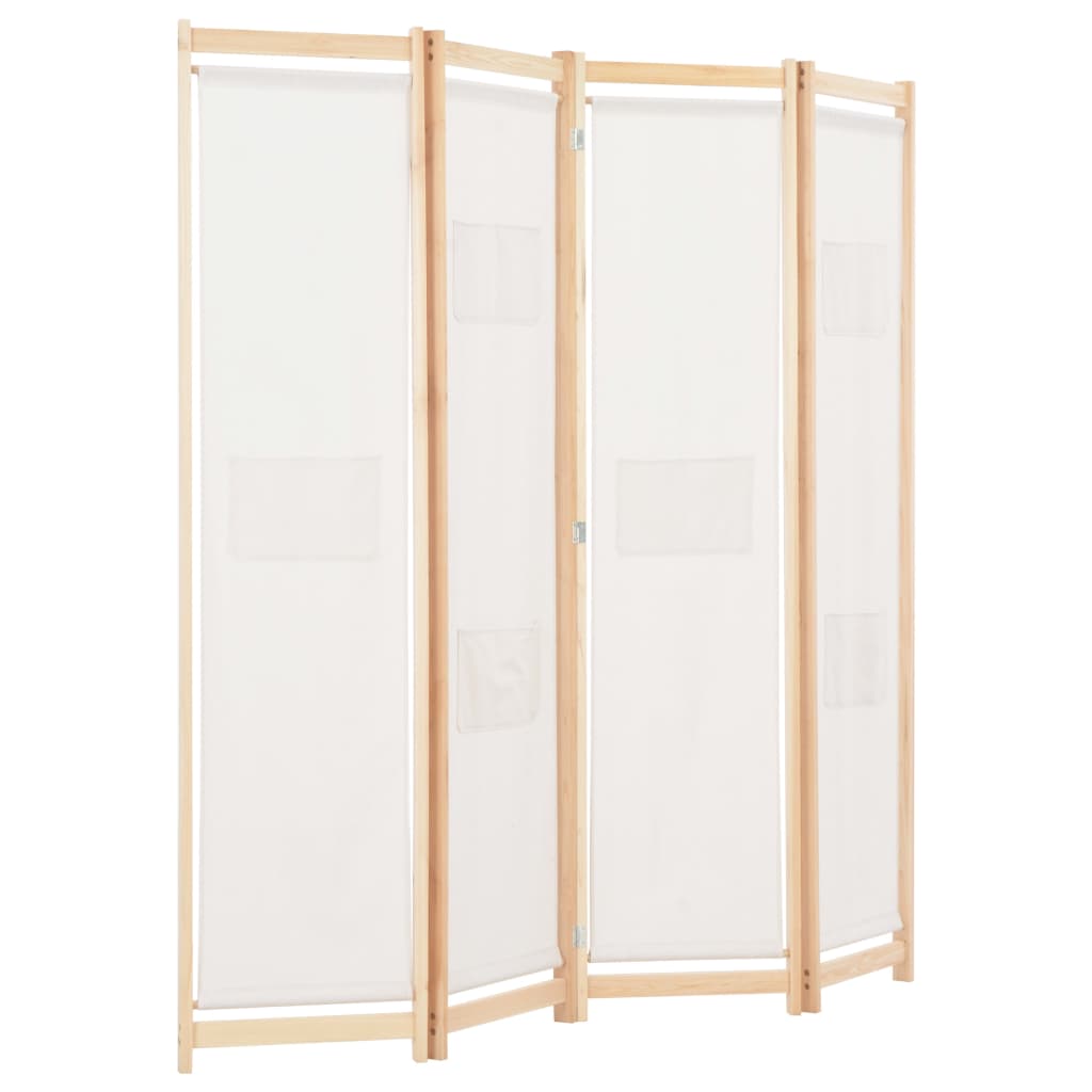 vidaXL 4-Panel Room Divider Cream 160x170x4 cm Fabric