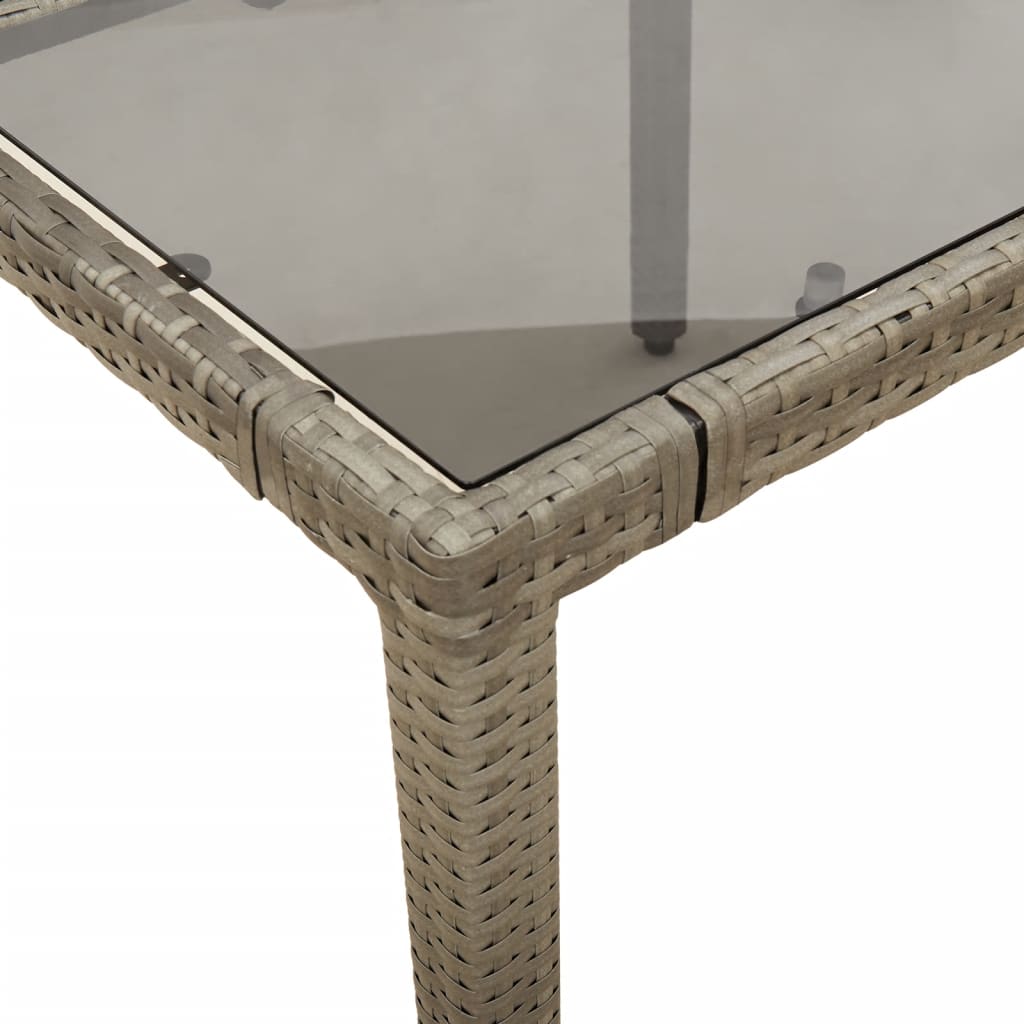 vidaXL Garden Table with Glass Top Grey 150x90x75 cm Poly Rattan