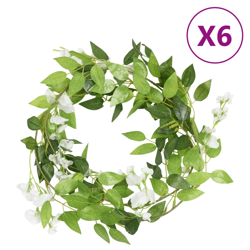 vidaXL Christmas Flower Garlands 6 pcs White 200 cm