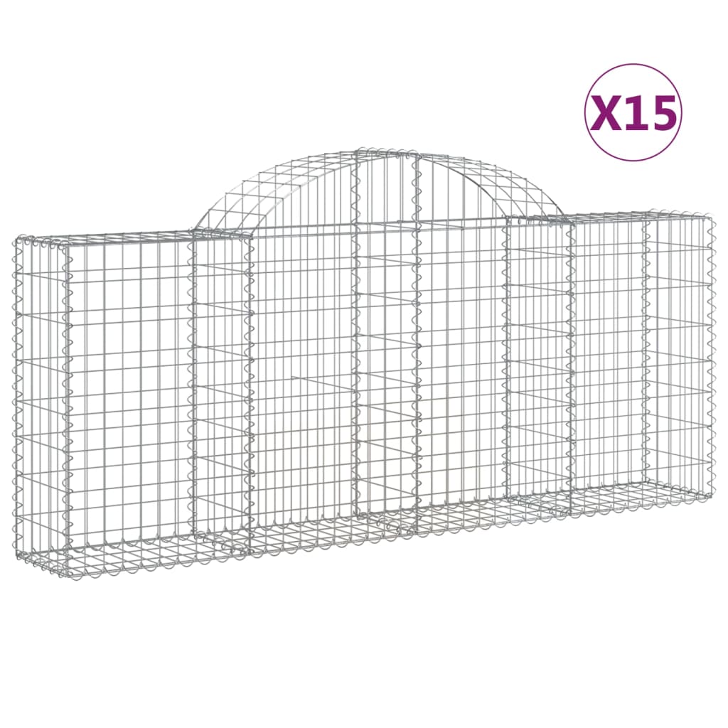 vidaXL Arched Gabion Baskets 15 pcs 200x30x80/100 cm Galvanised Iron