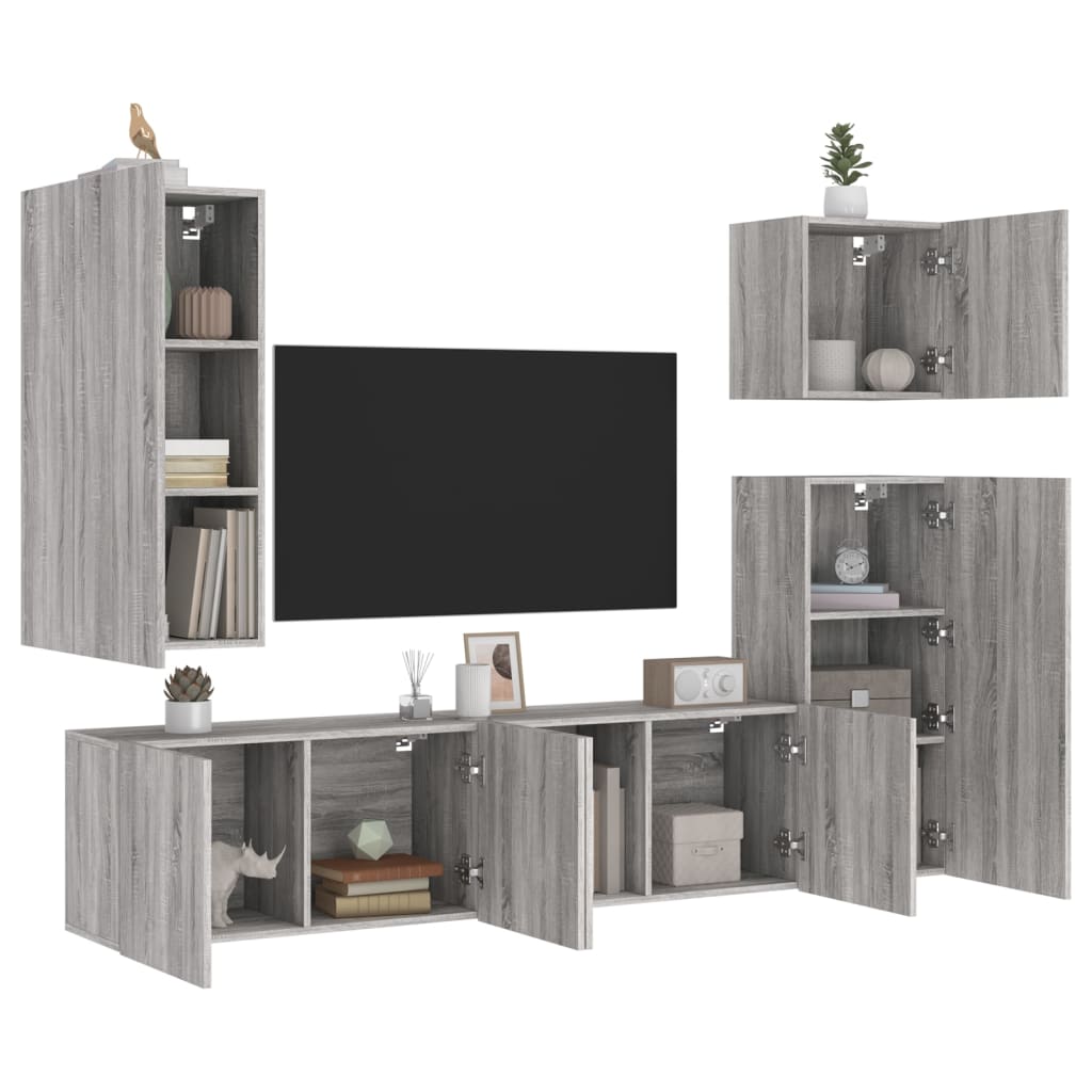 vidaXL 5 Piece TV Wall Units Grey Sonoma Engineered Wood