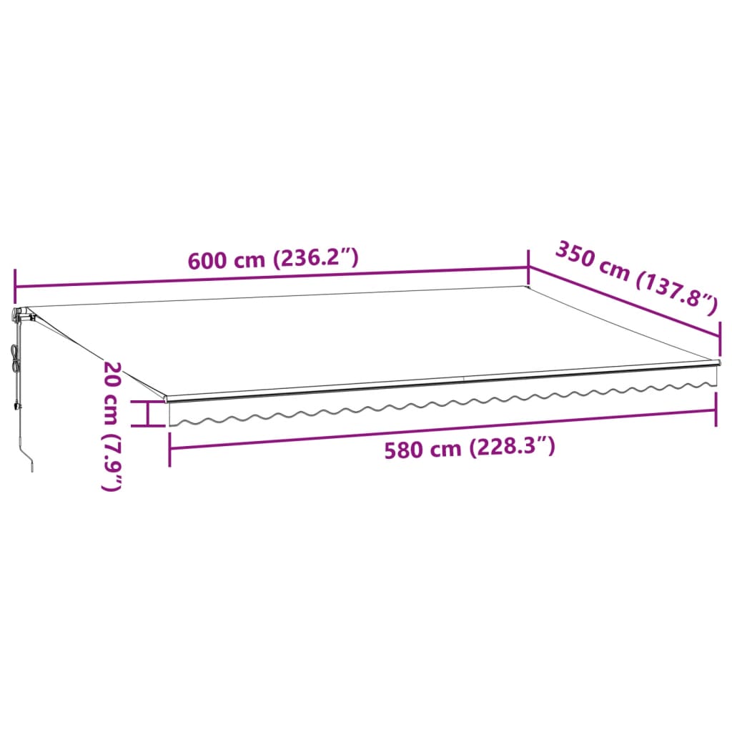 vidaXL Automatic Retractable Awning with LEDs Burgundy 600x350 cm