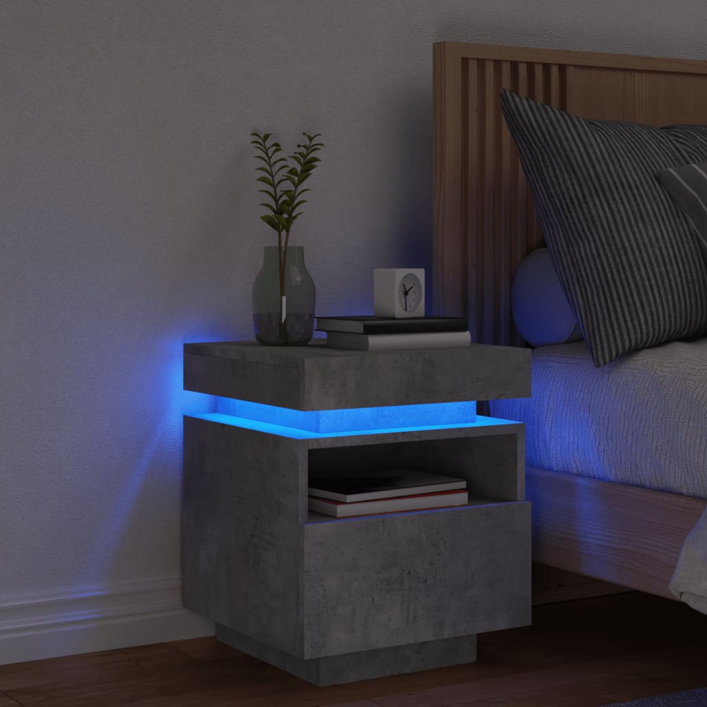 vidaXL Bedside Cabinet with LED Lights Concrete Grey 40x39x48.5 cm